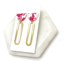 Load image into Gallery viewer, Pink White Gold Oval Acrylic Metal Earrings