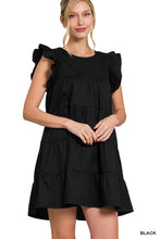 Load image into Gallery viewer, RUFFLED CAP SLEEVE BABYDOLL TIERED MINI DRESS