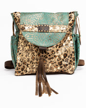 Load image into Gallery viewer, Upcycled Gold Turqoise Paisley Backpack