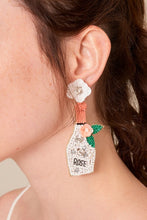 Load image into Gallery viewer, Rose Champagne Bottle Seed Beaded Earrings