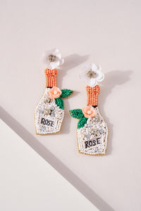 Rose Champagne Bottle Seed Beaded Earrings