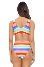 Load image into Gallery viewer, RAINBOW STRIPED HIGH WAIST BIKINI SET