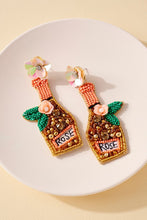 Load image into Gallery viewer, Rose Champagne Bottle Seed Beaded Earrings