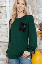 Load image into Gallery viewer, Solid Long Sleeve Top with Sequined Chest Pocket