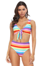 Load image into Gallery viewer, RAINBOW STRIPED HIGH WAIST BIKINI SET