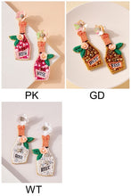 Load image into Gallery viewer, Rose Champagne Bottle Seed Beaded Earrings