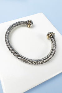 TWISTED CABLE WIRE OPEN BANGLE TWO TONE CUFF BRACE