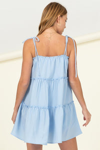 BETTER DAYS TIE STRAP TIERED MINI DRESS