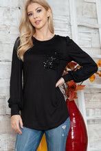 Load image into Gallery viewer, Solid Long Sleeve Top with Sequined Chest Pocket