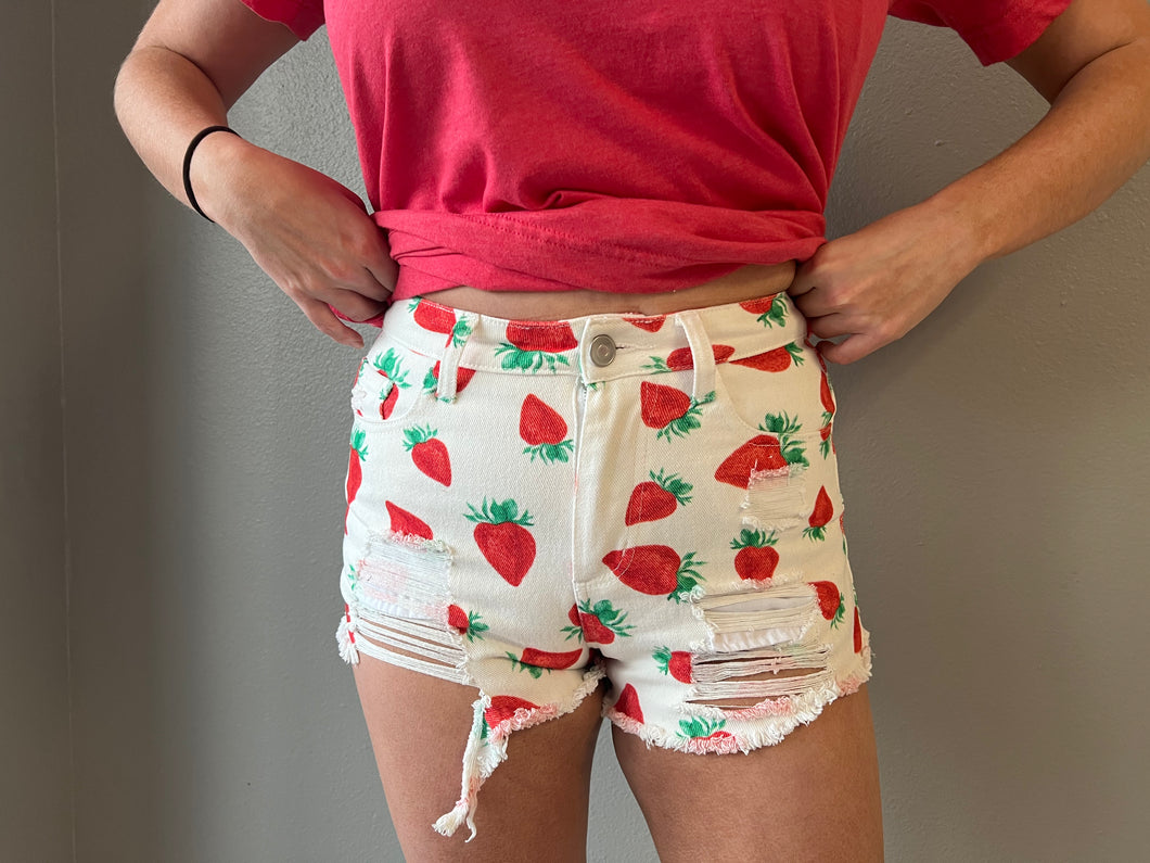 White Distressed Berry Shorts