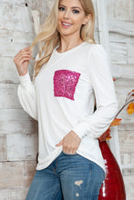 Load image into Gallery viewer, Solid Long Sleeve Top with Sequined Chest Pocket