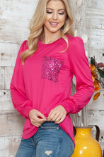 Load image into Gallery viewer, Solid Long Sleeve Top with Sequined Chest Pocket