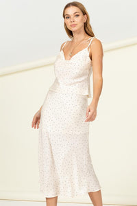 BY YOUR SIDE POLKA-DOT TOP AND MIDI SKIRT SET