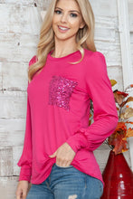 Load image into Gallery viewer, Solid Long Sleeve Top with Sequined Chest Pocket