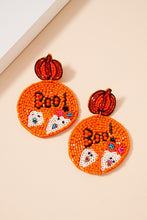 Load image into Gallery viewer, Halloween BOO Pumpkin Seed Beaded Earrings