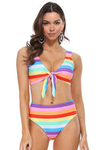 Load image into Gallery viewer, RAINBOW STRIPED HIGH WAIST BIKINI SET