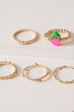 Load image into Gallery viewer, Set of 5 Fruit Metal Rings