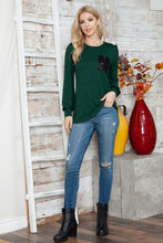 Load image into Gallery viewer, Solid Long Sleeve Top with Sequined Chest Pocket