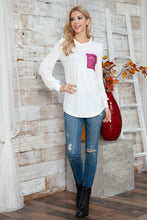 Load image into Gallery viewer, Solid Long Sleeve Top with Sequined Chest Pocket