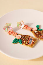 Load image into Gallery viewer, Rose Champagne Bottle Seed Beaded Earrings