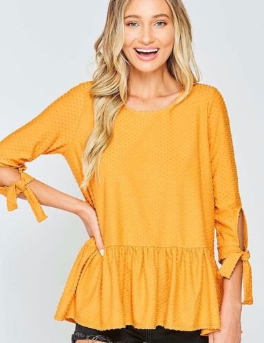 Polka Dot 3/4 Sleeve Top - Mustard