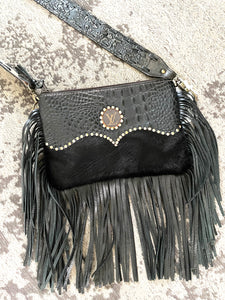 Upcycled Maxine Black on Black Tooled Bag