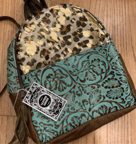 Turquoise & Gold Medium Upcycled Backpack