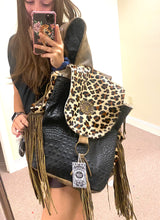 Load image into Gallery viewer, Upcycled Leather Leopard Fringe Backpack