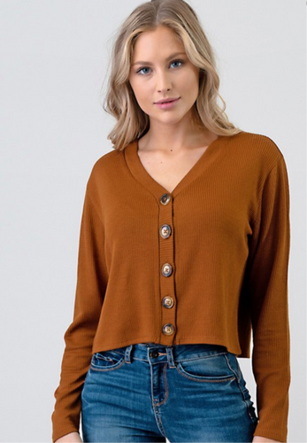 Terracotta Long Sleeve Button Crop Top