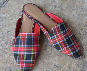 Red Plaid Mules