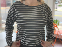 Load image into Gallery viewer, Black/White Twist Back Striped Boat Neck Top