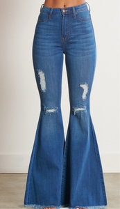 Hazel High Rise Distressed Denim Flares