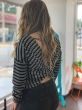 Load image into Gallery viewer, Black/White Twist Back Striped Boat Neck Top