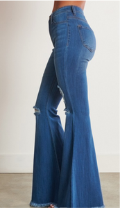 Hazel High Rise Distressed Denim Flares