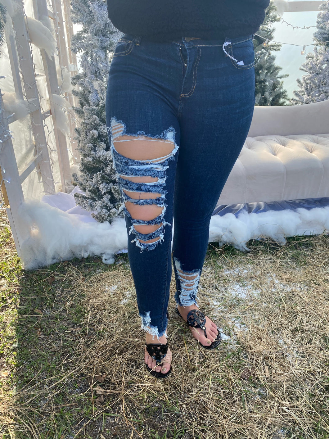 Distressed Dark Wash Denim