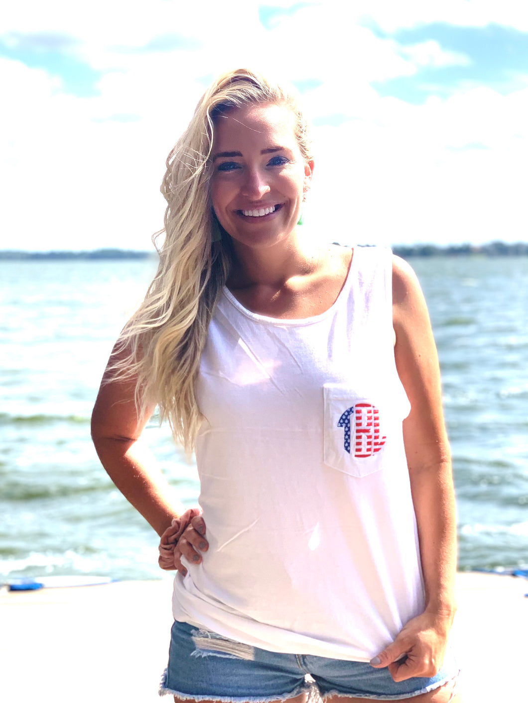 Red White and Blue Custom Monogram Tank