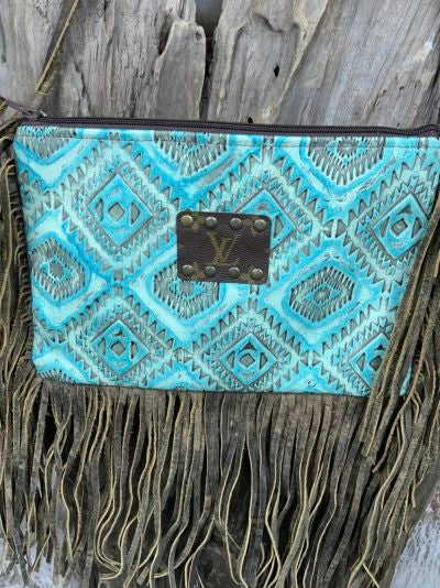 Maxine Turquoise Aztec Upcycled Leather Crossbody