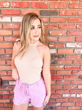 Load image into Gallery viewer, Pink Lace Up Denim Shorts