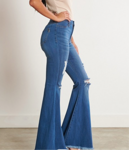 Hazel High Rise Distressed Denim Flares