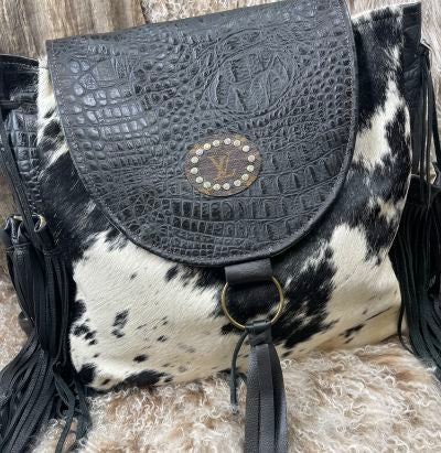 Upcycled Cow fringe backpack