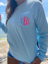 Load image into Gallery viewer, Powder Blue Long Sleeve Monogram Tee