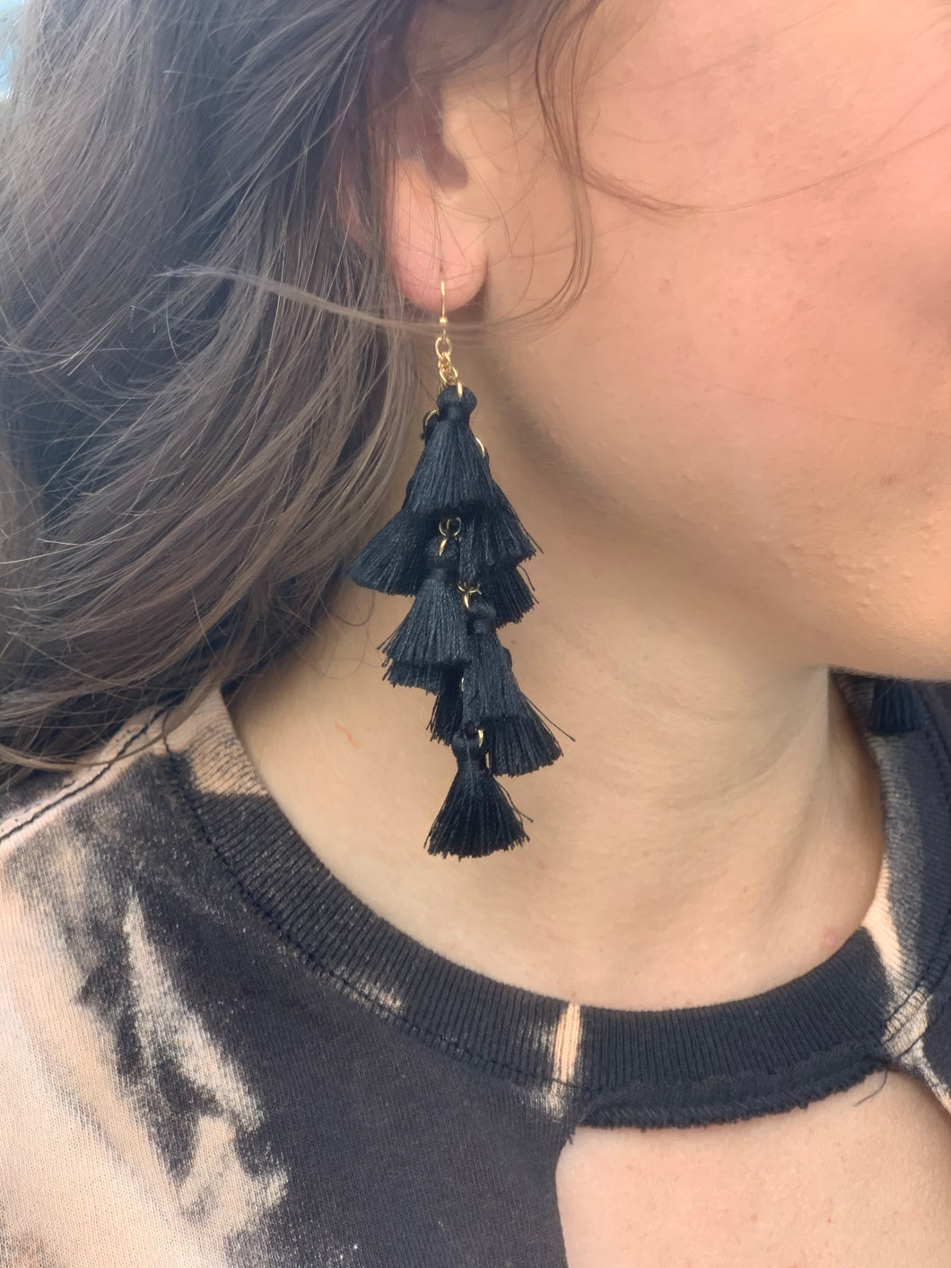 Black Tier Tassel Earrings