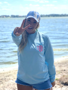 Powder Blue Long Sleeve Monogram Tee