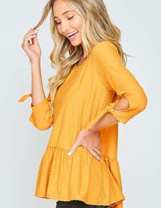 Polka Dot 3/4 Sleeve Top - Mustard
