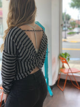 Load image into Gallery viewer, Black/White Twist Back Striped Boat Neck Top