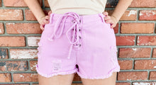 Load image into Gallery viewer, Pink Lace Up Denim Shorts